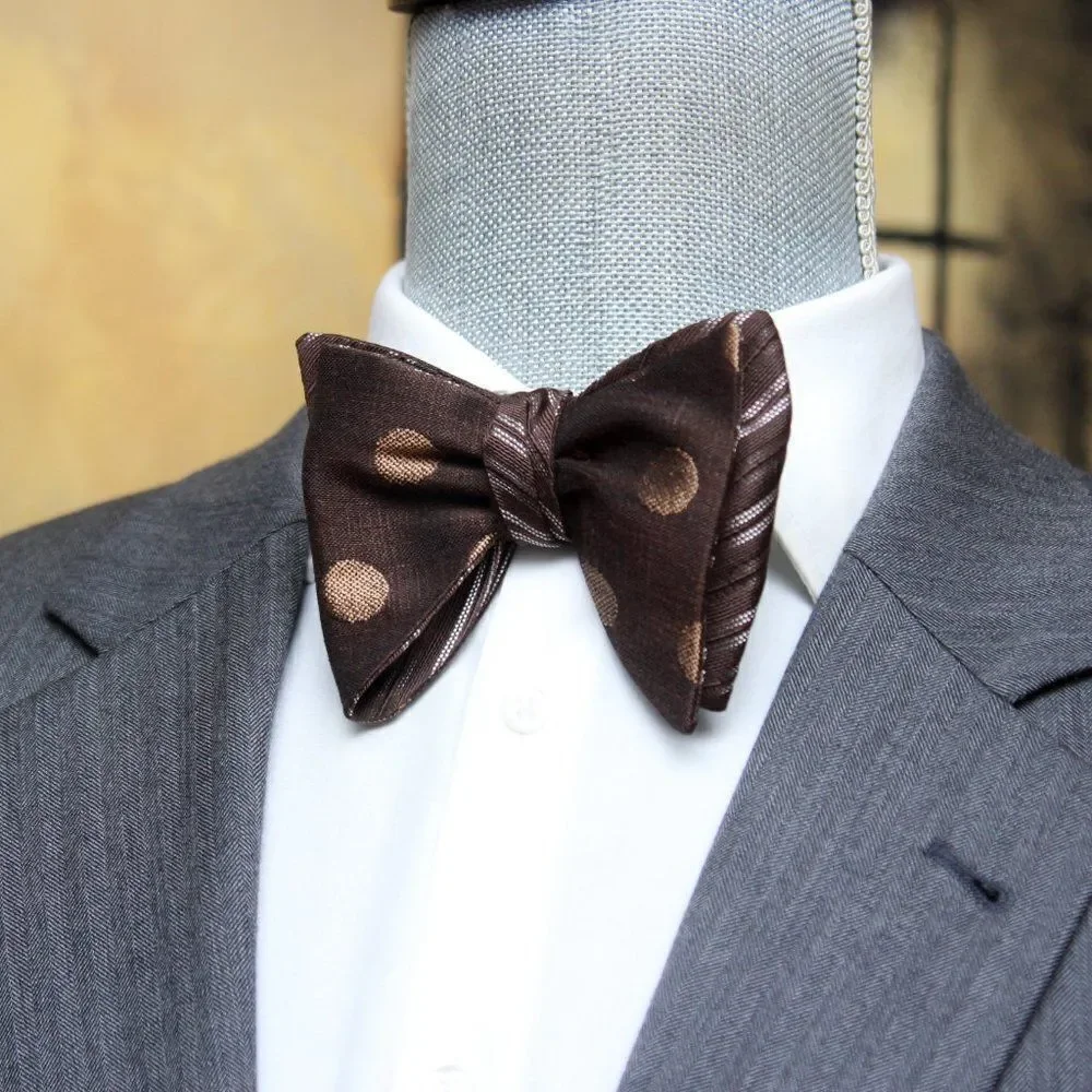 Men's Self-tied Bow Tie 100%Silk Big Butterfly Reversible‎ S666 Brown